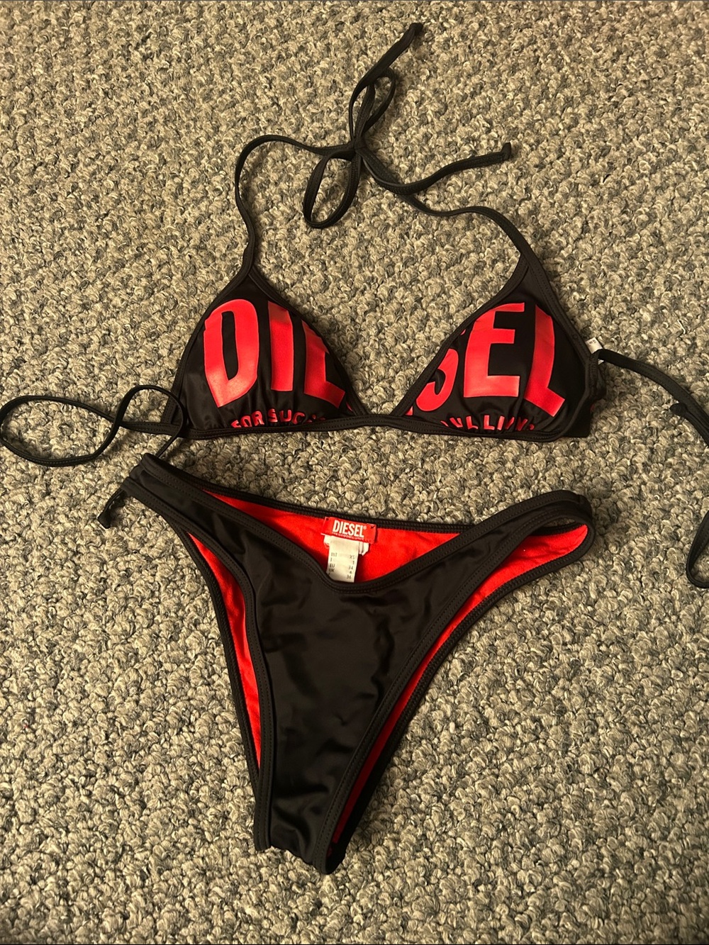 Diesel Black Bikini with Red Logo Accents
